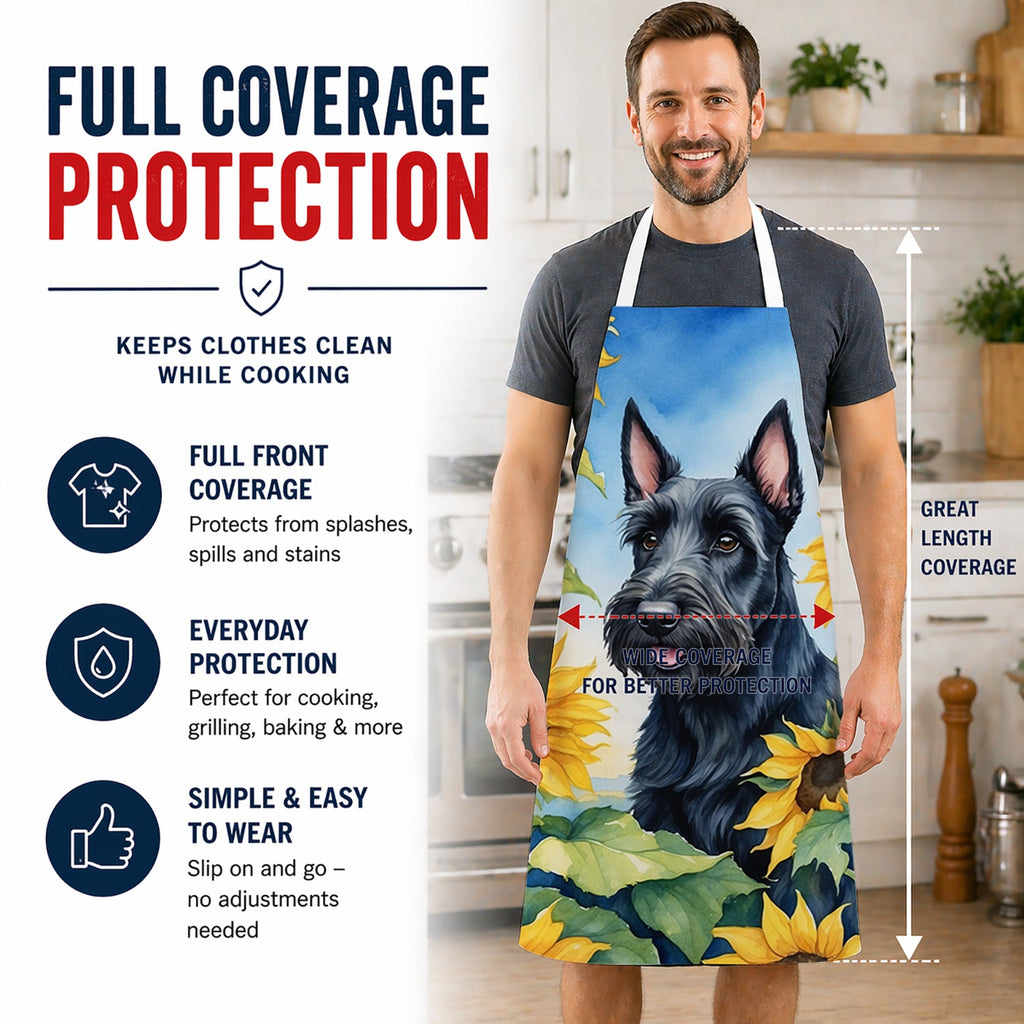 Scottish Terrier in Sunflowers Apron Cooking Kitchen Server Baking Crafts Gardening for Adult Women Men, Unisex, Large, Multicolor