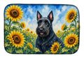 Scottish Terrier in Sunflowers Dish Drying Mat Absorbent Dish Drying Mat Pad for Kitchen Counter Dish Drainer Mat for Countertop, 14 x 21", Multicolor