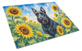 Scottish Terrier in Sunflowers Cutting Board Tempered Glass Kitchen Cutting Surface, Heat Resistant Chopping Board with Non-Slip Feet, Decorative Food Prep & Serving