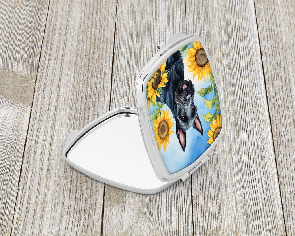 Scottish Terrier in Sunflowers Compact Mirror Decorative Travel Makeup Mirror for Women Girls Gifts Pocket Makeup Mirror Folding Handheld