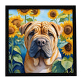 Shar Pei in Sunflowers Framed Metal Print Bathroom, Kitchen, Office, Home Decor Wall Art Ready to Hang, Square, 8X8