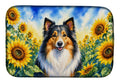 Sheltie in Sunflowers Dish Drying Mat Absorbent Dish Drying Mat Pad for Kitchen Counter Dish Drainer Mat for Countertop, 14 x 21", Multicolor