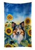 Sheltie in Sunflowers Kitchen Towel Velour Plush Front and Cotton Loop Back Machine Washable