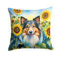 Sheltie in Sunflowers Decorative Throw Pillow 18x18 Indoor Outdoor Accent Cushion, Fabric Cover with Insert for Sofa, Bed, Porch & Living Room