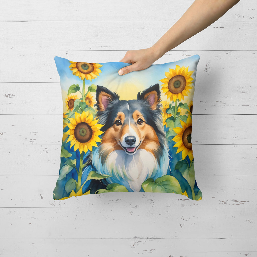 Sheltie in Sunflowers Decorative Throw Pillow 18x18 Indoor Outdoor Accent Cushion, Fabric Cover with Insert for Sofa, Bed, Porch & Living Room
