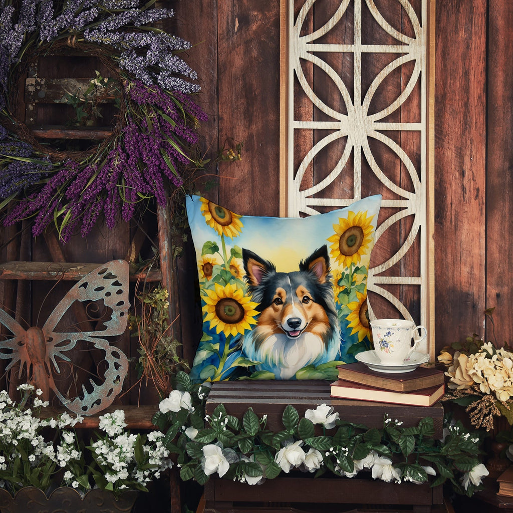 Sheltie in Sunflowers Decorative Throw Pillow 18x18 Indoor Outdoor Accent Cushion, Fabric Cover with Insert for Sofa, Bed, Porch & Living Room