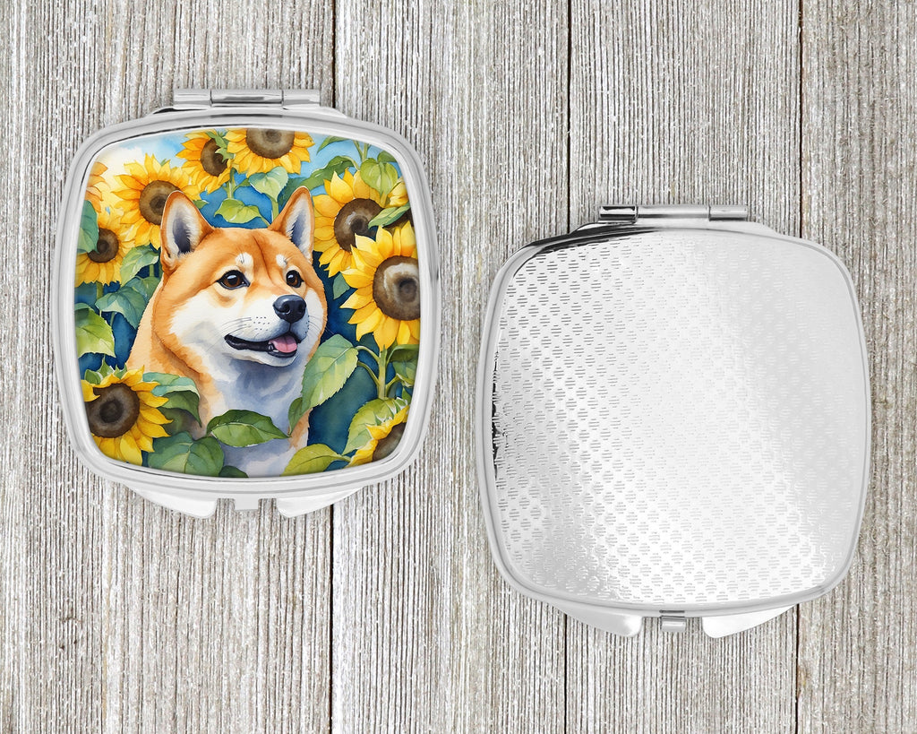Shiba Inu in Sunflowers Compact Mirror Decorative Travel Makeup Mirror for Women Girls Gifts Pocket Makeup Mirror Folding Handheld