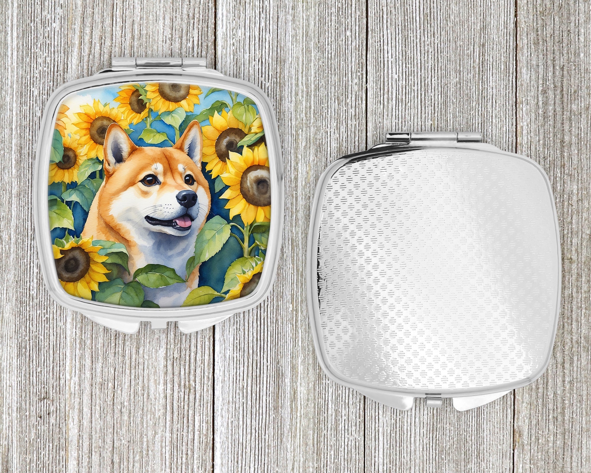 Shiba Inu in Sunflowers Compact Mirror Decorative Travel Makeup Mirror for Women Girls Gifts Pocket Makeup Mirror Folding Handheld