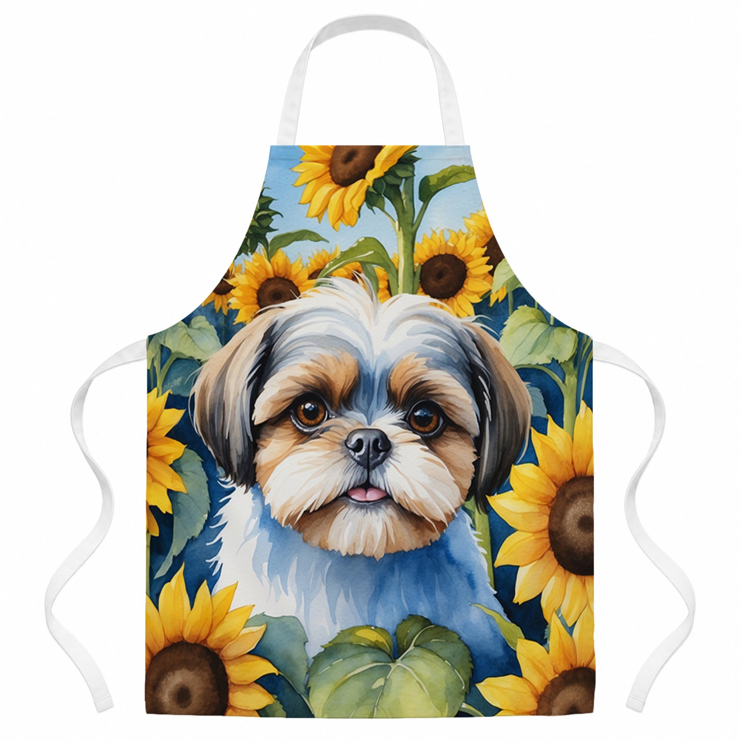 Shih Tzu in Sunflowers Apron Cooking Kitchen Server Baking Crafts Gardening for Adult Women Men, Unisex, Large, Multicolor