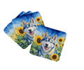 Siberian Husky in Sunflowers Foam Coasters Set of 4 Cup Coasters for Indoor Outdoor, Tabletop Protection, Anti Slip, Mouse pad Material