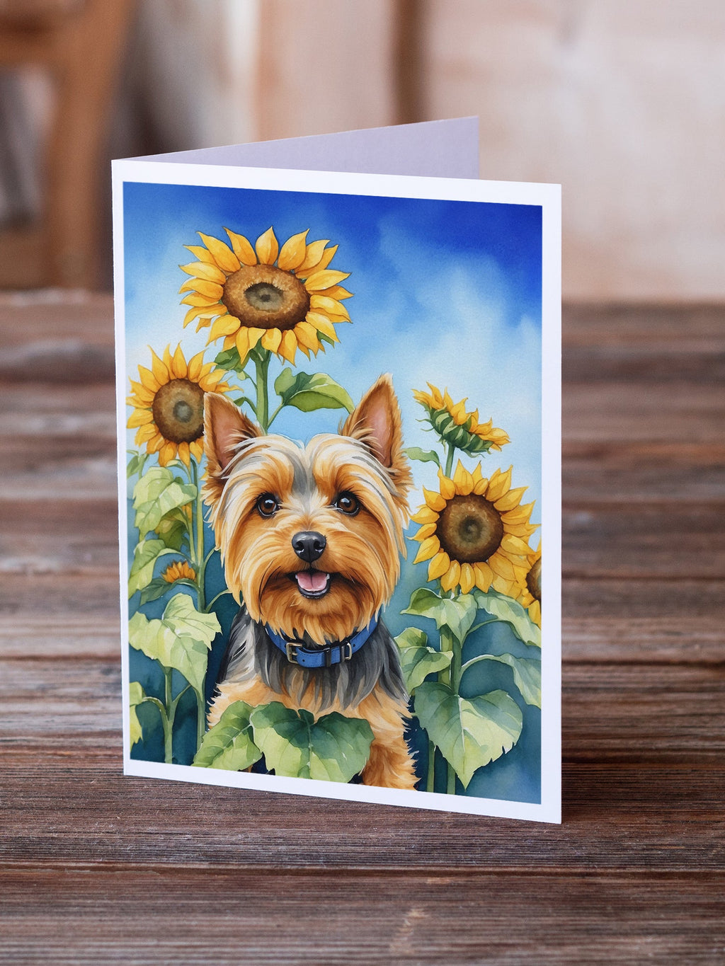 Silky Terrier in Sunflowers Greeting Cards Pack of 8 Blank Cards with Envelopes Whimsical A7 Size 5x7