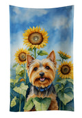 Silky Terrier in Sunflowers Kitchen Towel Velour Plush Front and Cotton Loop Back Machine Washable