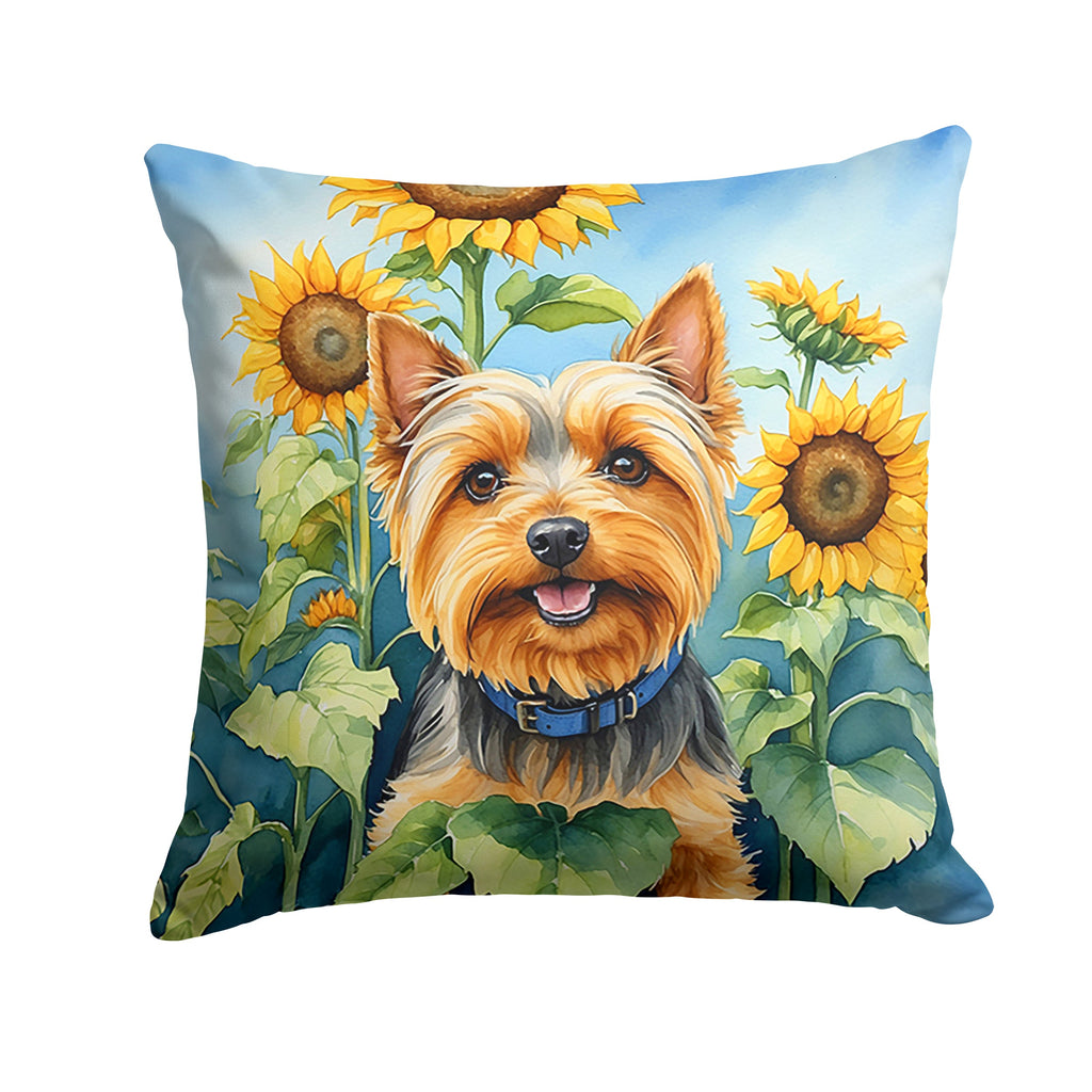 Silky Terrier in Sunflowers Decorative Throw Pillow 18x18 Indoor Outdoor Accent Cushion, Fabric Cover with Insert for Sofa, Bed, Porch & Living Room