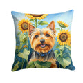 Silky Terrier in Sunflowers Decorative Throw Pillow 18x18 Indoor Outdoor Accent Cushion, Fabric Cover with Insert for Sofa, Bed, Porch & Living Room