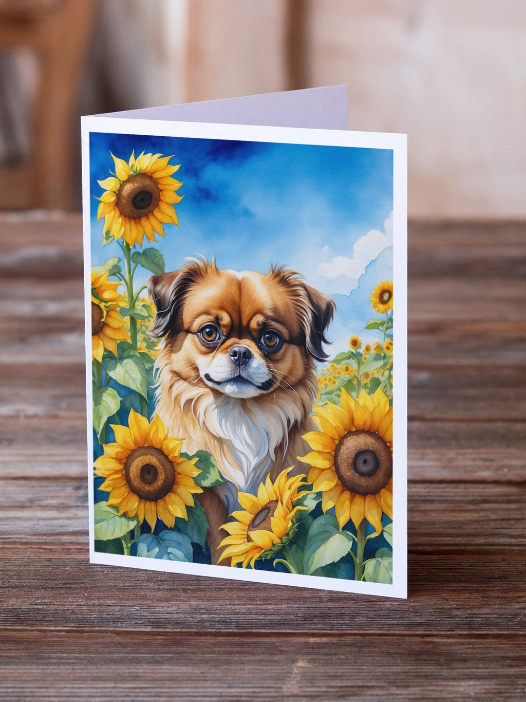 Tibetan Spaniel in Sunflowers Greeting Cards Pack of 8 Blank Cards with Envelopes Whimsical A7 Size 5x7