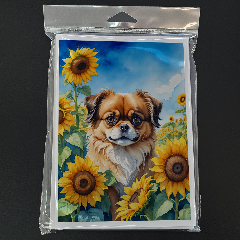 Tibetan Spaniel in Sunflowers Greeting Cards Pack of 8 Blank Cards with Envelopes Whimsical A7 Size 5x7