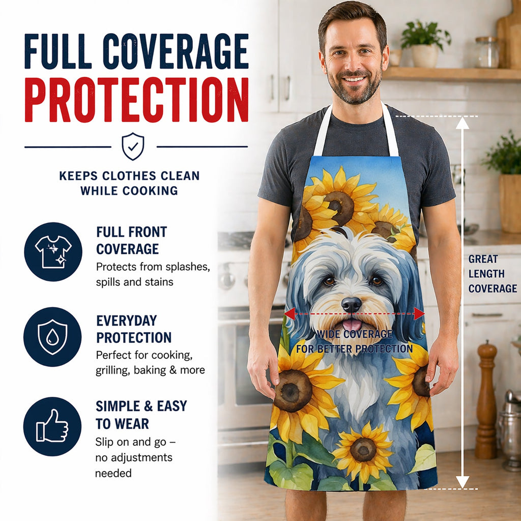Tibetan Terrier in Sunflowers Apron Cooking Kitchen Server Baking Crafts Gardening for Adult Women Men, Unisex, Large, Multicolor