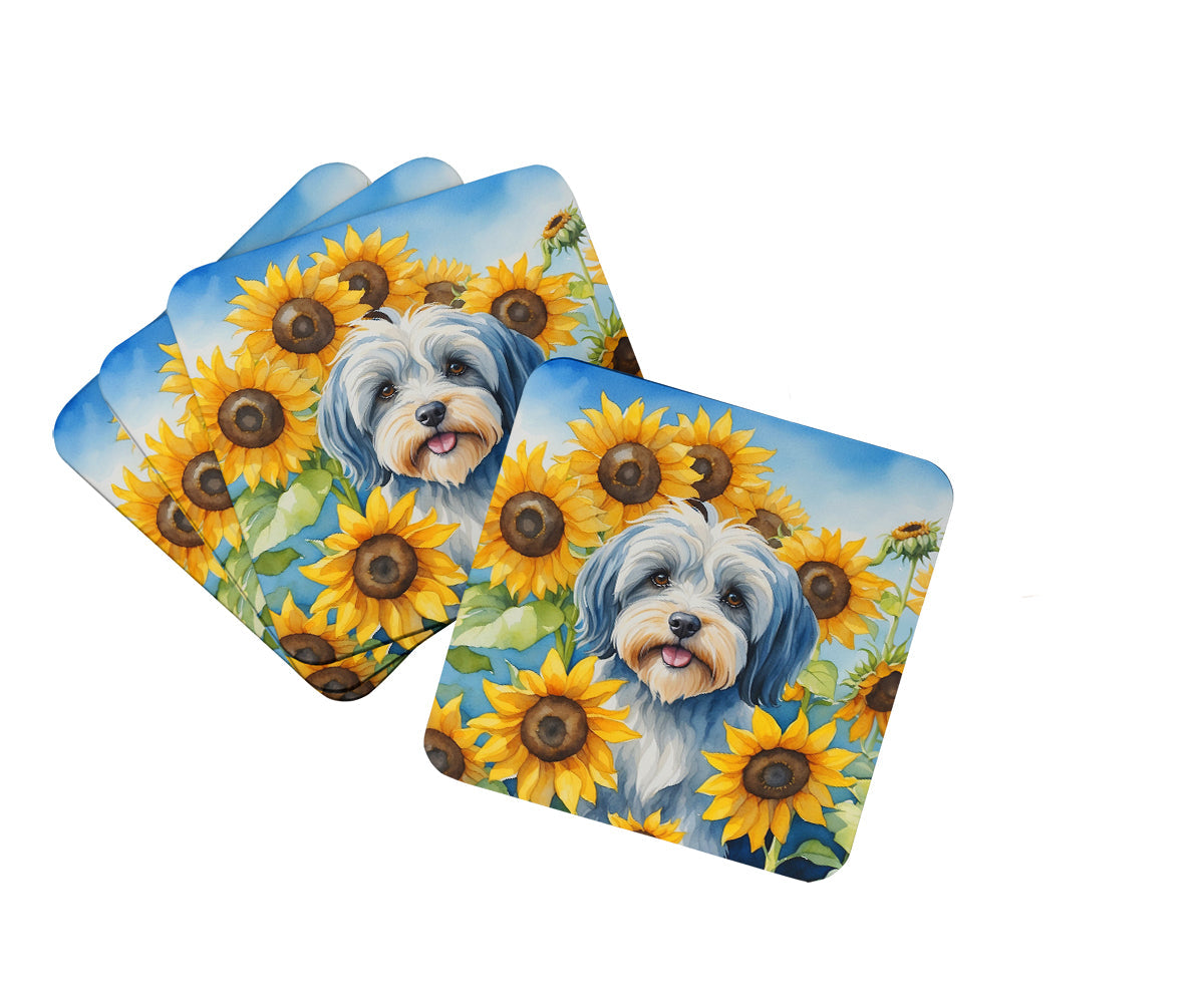 Tibetan Terrier in Sunflowers Foam Coasters Set of 4 Cup Coasters for Indoor Outdoor, Tabletop Protection, Anti Slip, Mouse pad Material