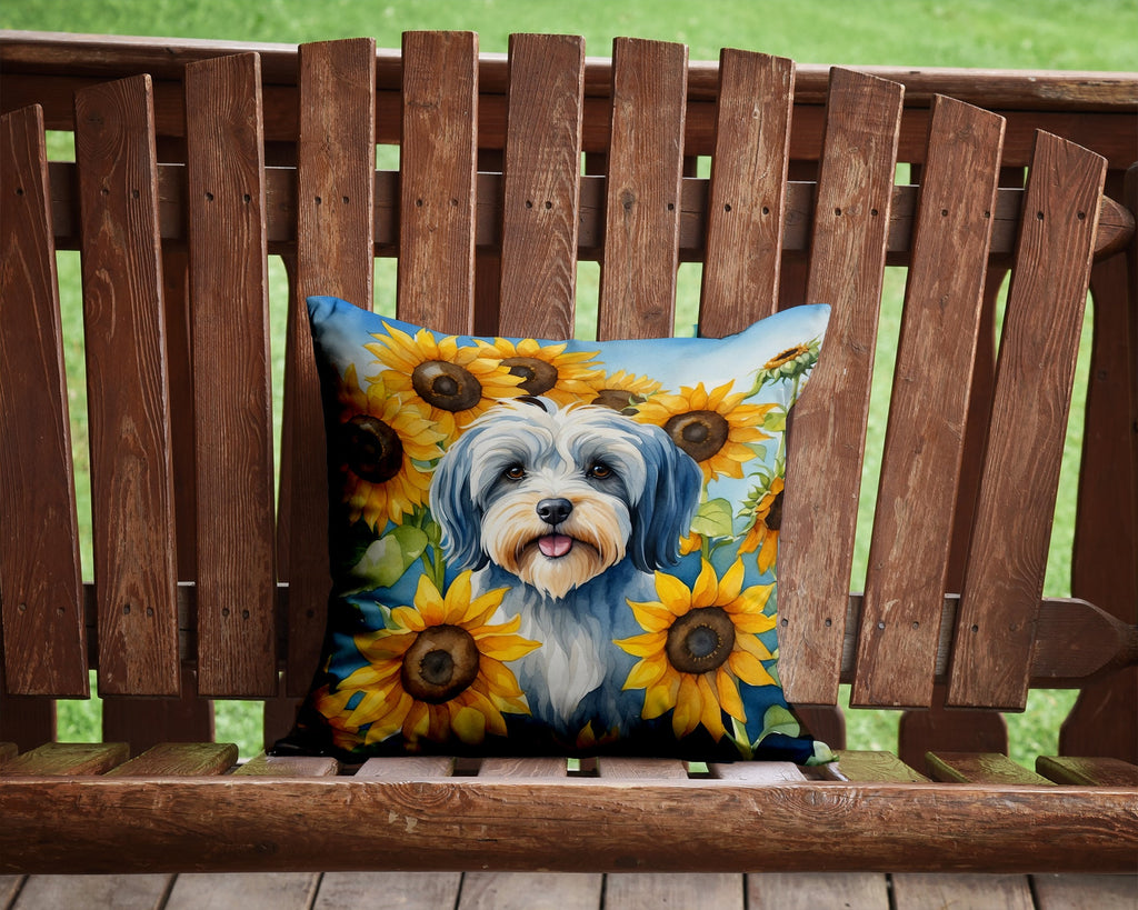 Tibetan Terrier in Sunflowers Decorative Throw Pillow 14x14 Indoor Outdoor Accent Cushion, Fabric Cover with Insert for Sofa, Bed, Porch & Living Room