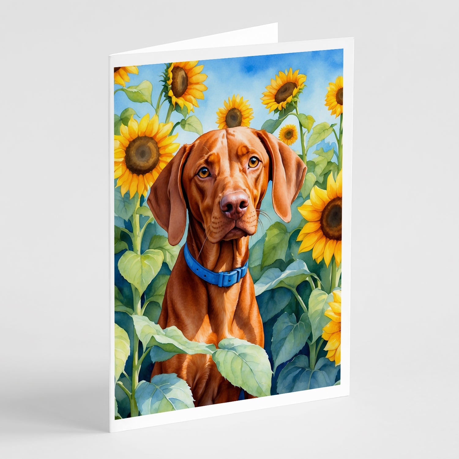 Vizsla in Sunflowers Greeting Cards Pack of 8 Blank Cards with Envelopes Whimsical A7 Size 5x7