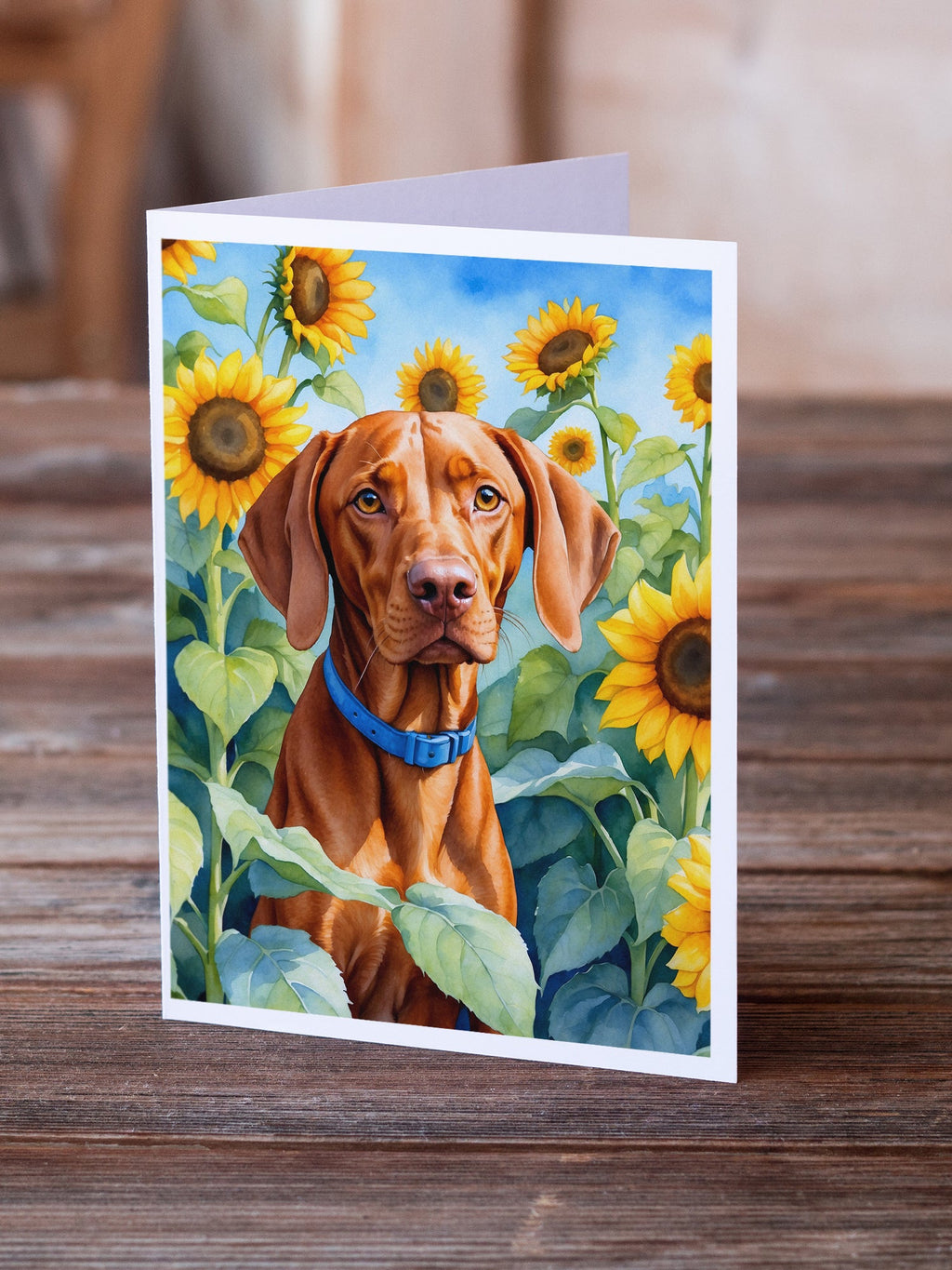 Vizsla in Sunflowers Greeting Cards Pack of 8 Blank Cards with Envelopes Whimsical A7 Size 5x7