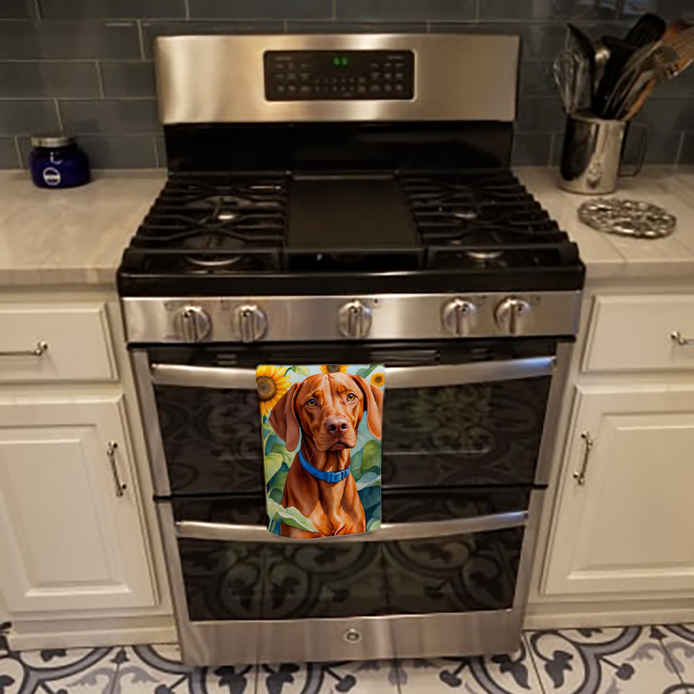 Vizsla in Sunflowers Kitchen Towel Velour Plush Front and Cotton Loop Back Machine Washable
