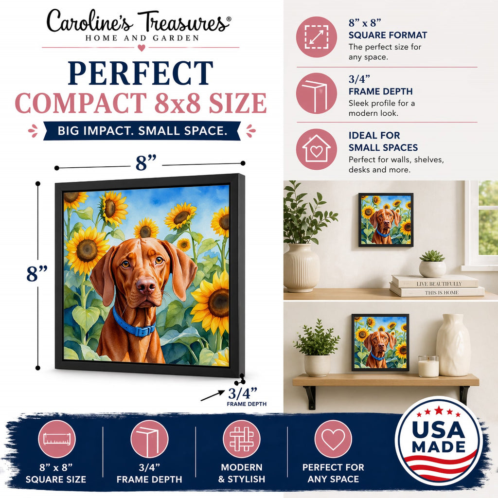 Vizsla in Sunflowers Framed Metal Print Bathroom, Kitchen, Office, Home Decor Wall Art Ready to Hang, Square, 8X8