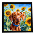 Vizsla in Sunflowers Framed Metal Print Bathroom, Kitchen, Office, Home Decor Wall Art Ready to Hang, Square, 8X8