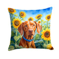 Vizsla in Sunflowers Decorative Throw Pillow 14x14 Indoor Outdoor Accent Cushion, Fabric Cover with Insert for Sofa, Bed, Porch & Living Room
