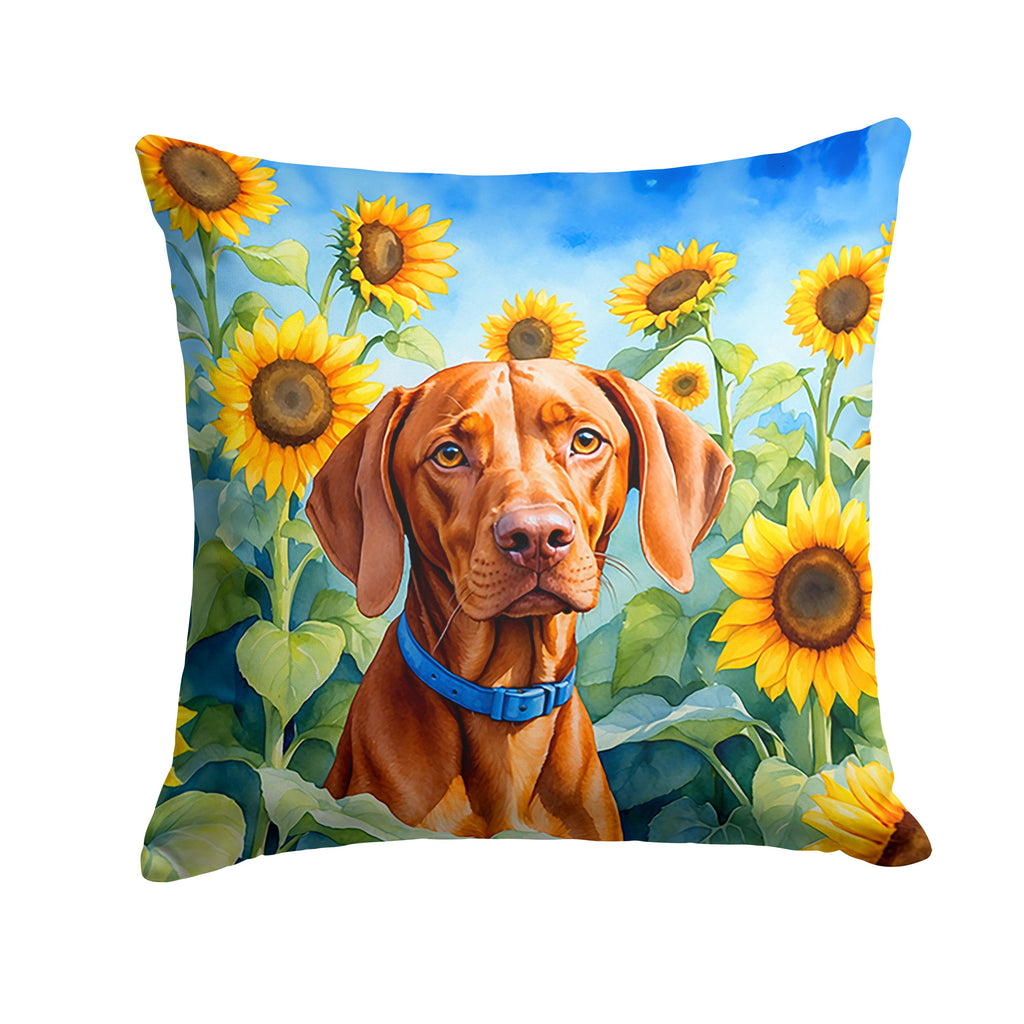 Vizsla in Sunflowers Decorative Throw Pillow 18x18 Indoor Outdoor Accent Cushion, Fabric Cover with Insert for Sofa, Bed, Porch & Living Room