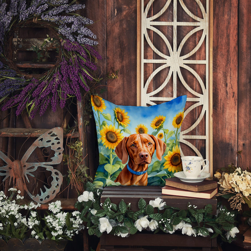 Vizsla in Sunflowers Decorative Throw Pillow 18x18 Indoor Outdoor Accent Cushion, Fabric Cover with Insert for Sofa, Bed, Porch & Living Room