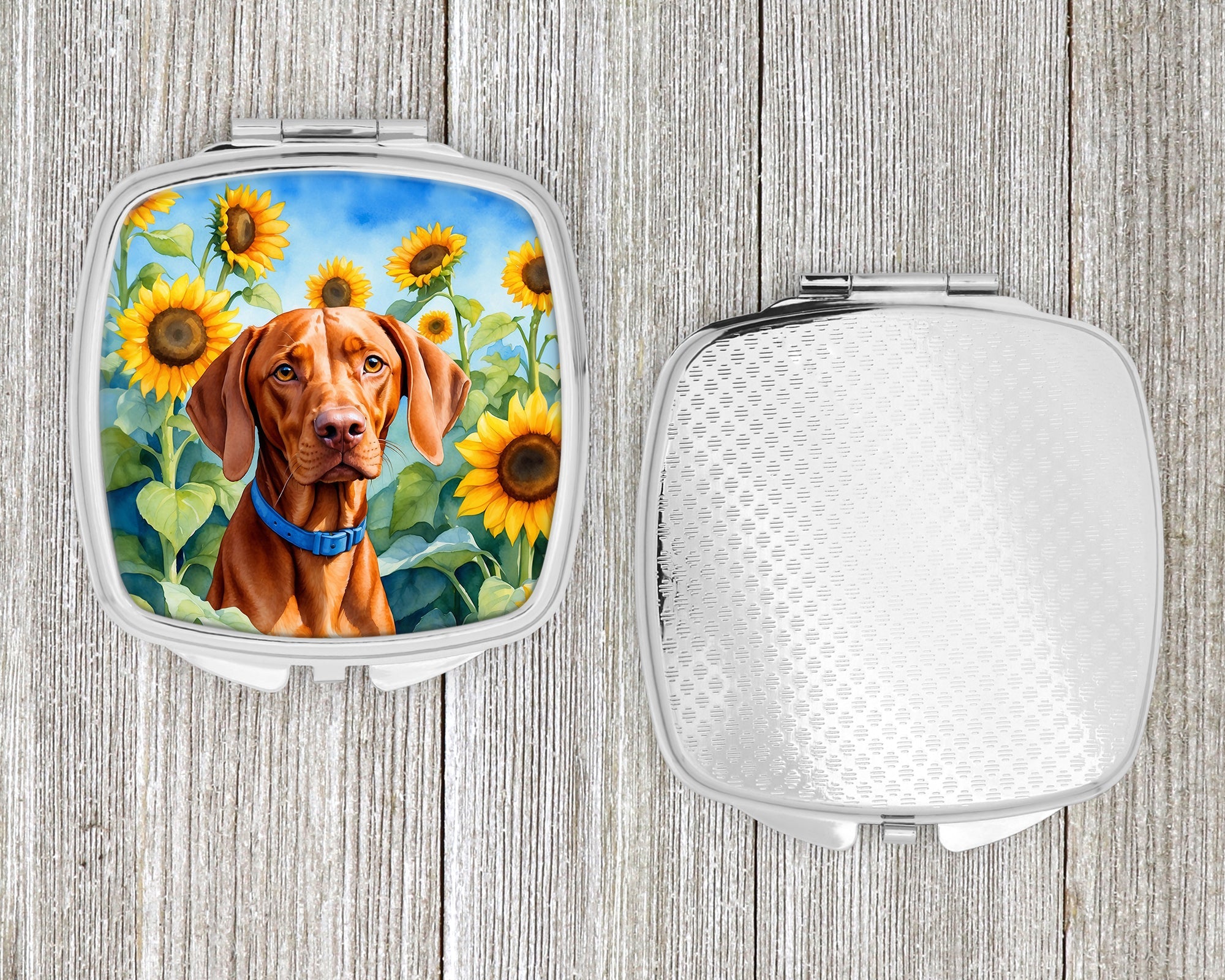 Vizsla in Sunflowers Compact Mirror Decorative Travel Makeup Mirror for Women Girls Gifts Pocket Makeup Mirror Folding Handheld