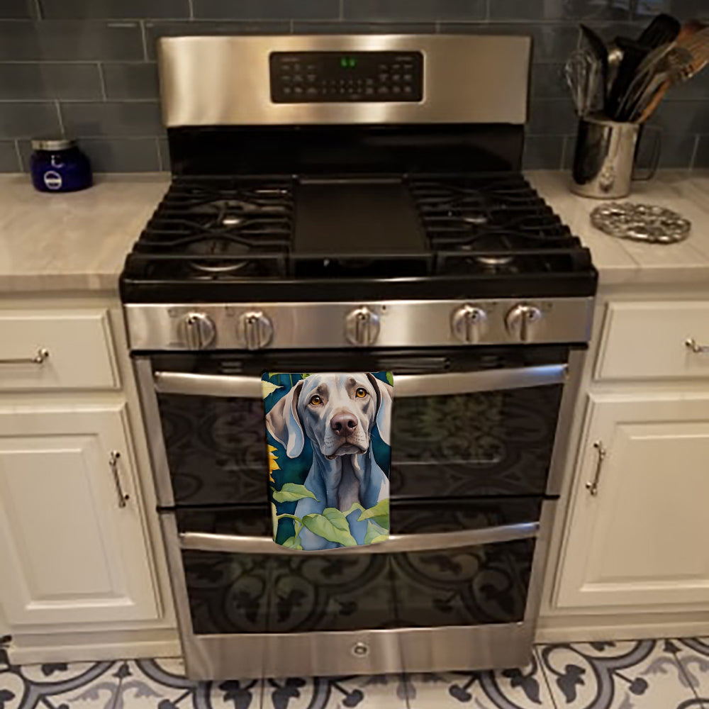 Weimaraner in Sunflowers Kitchen Towel Velour Plush Front and Cotton Loop Back Machine Washable
