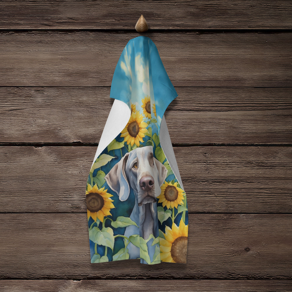 Weimaraner in Sunflowers Kitchen Towel Velour Plush Front and Cotton Loop Back Machine Washable
