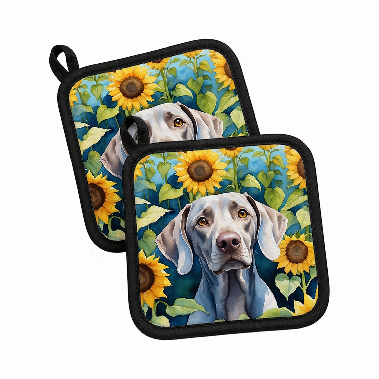 Weimaraner in Sunflowers Pot Holder Set of 2 Heat Resistant Quilted Hot Pads 7.5 x 7.5 Inch, Insulated Kitchen Trivets for Cooking & Baking