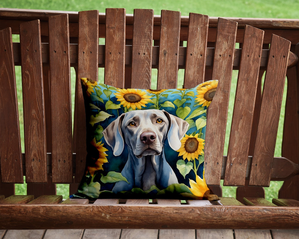Weimaraner in Sunflowers Decorative Throw Pillow 14x14 Indoor Outdoor Accent Cushion, Fabric Cover with Insert for Sofa, Bed, Porch & Living Room