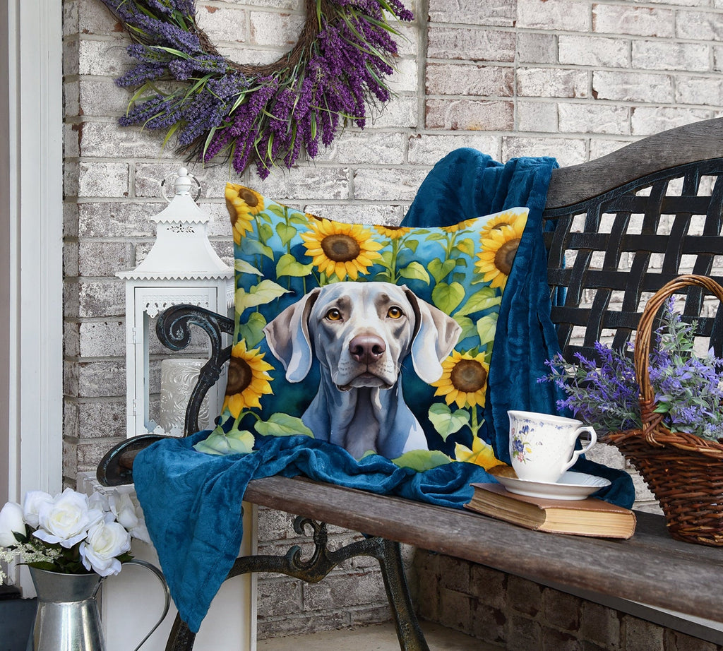 Weimaraner in Sunflowers Decorative Throw Pillow 18x18 Indoor Outdoor Accent Cushion, Fabric Cover with Insert for Sofa, Bed, Porch & Living Room