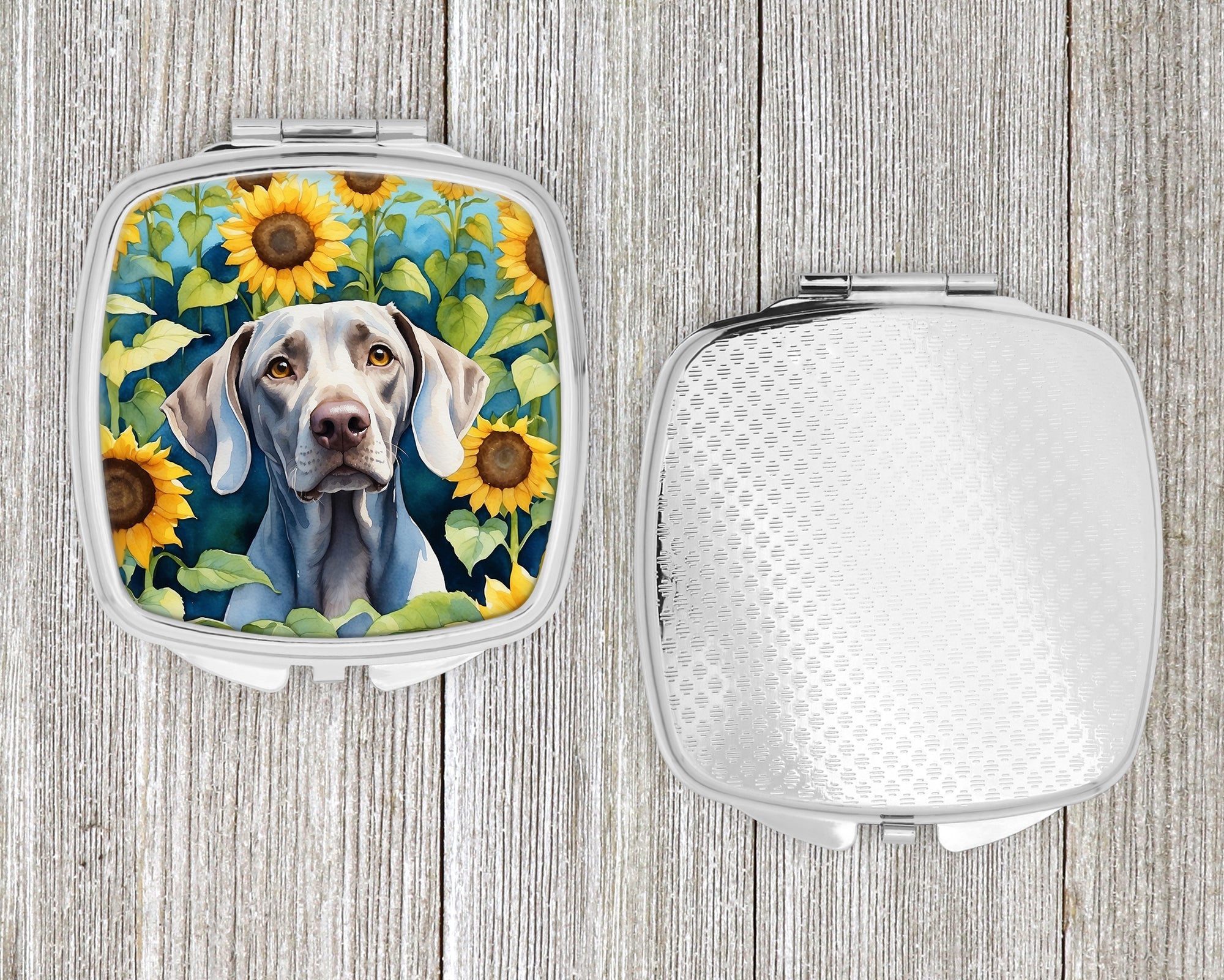 Weimaraner in Sunflowers Compact Mirror Decorative Travel Makeup Mirror for Women Girls Gifts Pocket Makeup Mirror Folding Handheld
