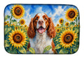 Welsh Springer Spaniel in Sunflowers Dish Drying Mat Absorbent Dish Drying Mat Pad for Kitchen Counter Dish Drainer Mat for Countertop, 14 x 21", Multicolor