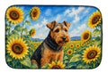 Welsh Terrier in Sunflowers Dish Drying Mat Absorbent Dish Drying Mat Pad for Kitchen Counter Dish Drainer Mat for Countertop, 14 x 21", Multicolor