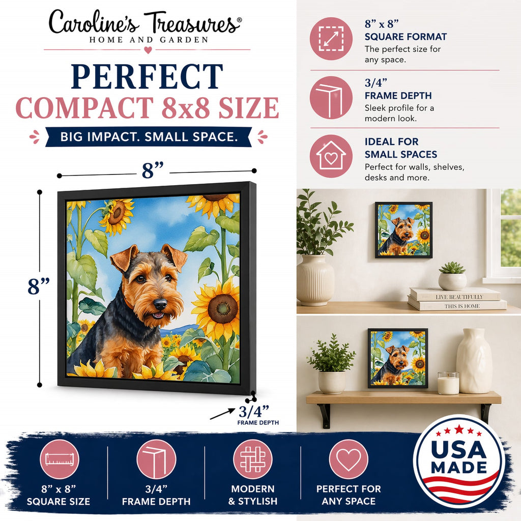 Welsh Terrier in Sunflowers Framed Metal Print Bathroom, Kitchen, Office, Home Decor Wall Art Ready to Hang, Square, 8X8