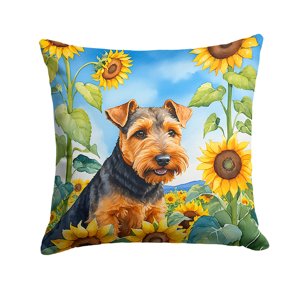 Welsh Terrier in Sunflowers Decorative Throw Pillow 14x14 Indoor Outdoor Accent Cushion, Fabric Cover with Insert for Sofa, Bed, Porch & Living Room