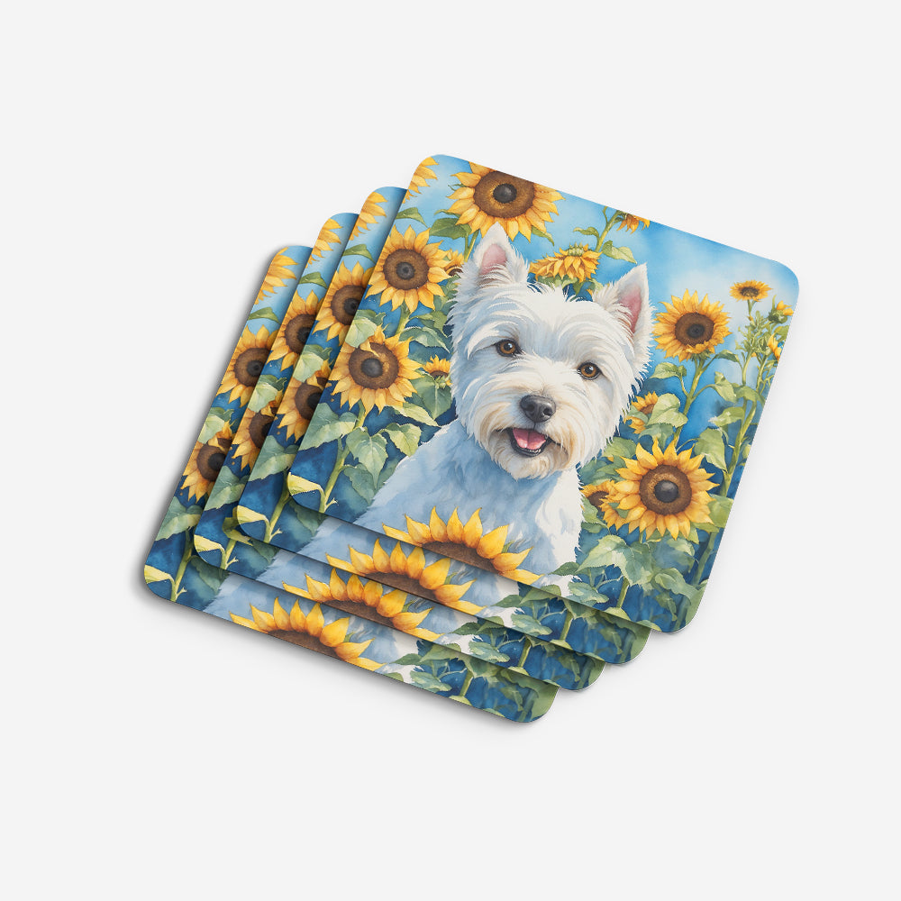 Westie in Sunflowers Foam Coasters Set of 4 Cup Coasters for Indoor Outdoor, Tabletop Protection, Anti Slip, Mouse pad Material