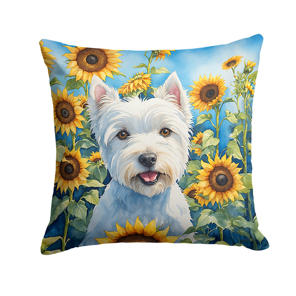 Westie in Sunflowers Decorative Throw Pillow 18x18 Indoor Outdoor Accent Cushion, Fabric Cover with Insert for Sofa, Bed, Porch & Living Room
