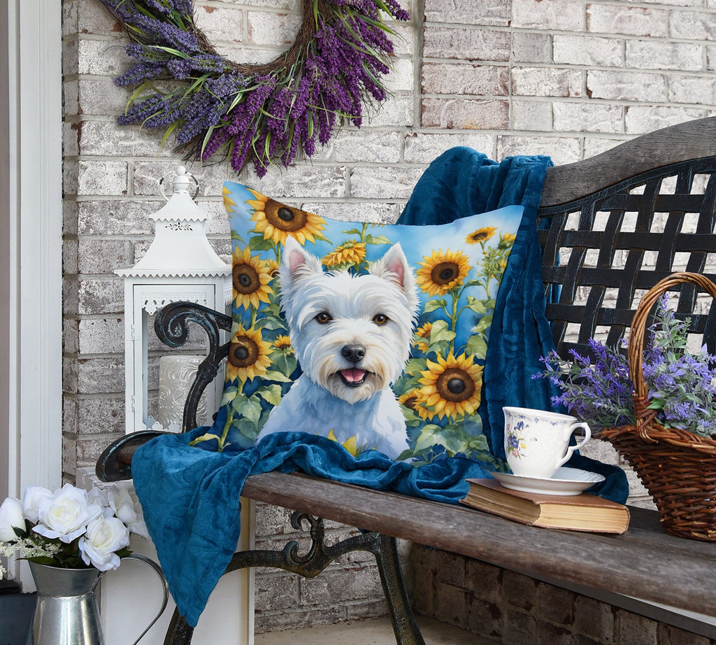 Westie in Sunflowers Decorative Throw Pillow 18x18 Indoor Outdoor Accent Cushion, Fabric Cover with Insert for Sofa, Bed, Porch & Living Room