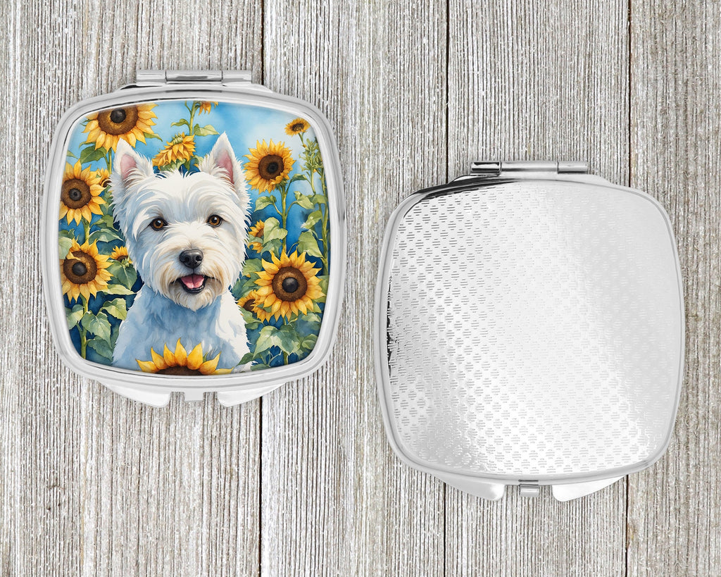 Westie in Sunflowers Compact Mirror Decorative Travel Makeup Mirror for Women Girls Gifts Pocket Makeup Mirror Folding Handheld