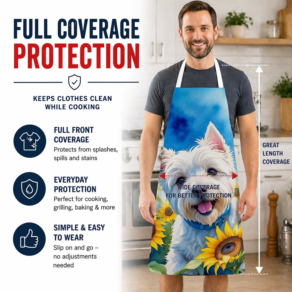 Westie in Sunflowers Apron Cooking Kitchen Server Baking Crafts Gardening for Adult Women Men, Unisex, Large, Multicolor