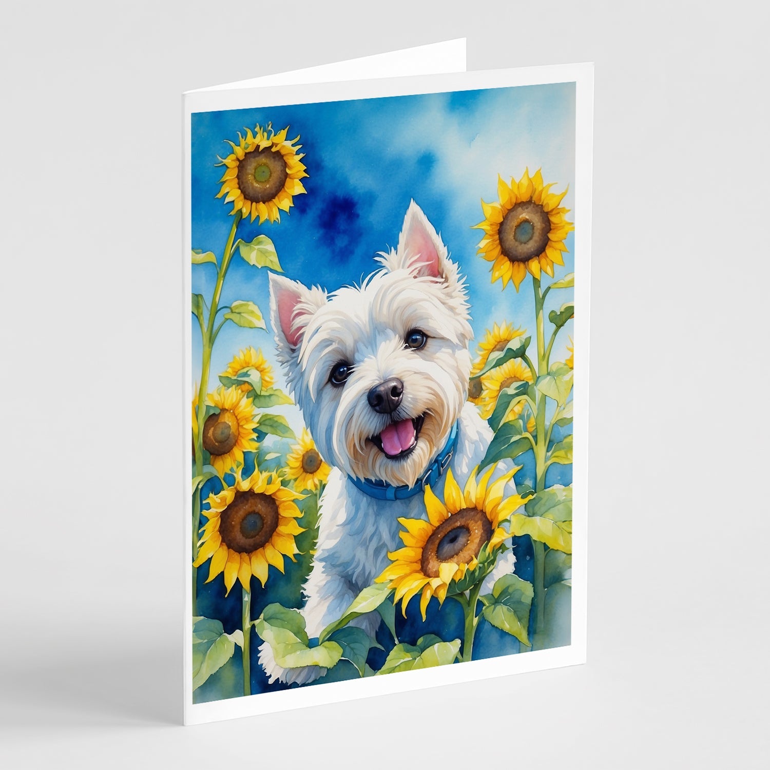 Westie in Sunflowers Greeting Cards Pack of 8 Blank Cards with Envelopes Whimsical A7 Size 5x7