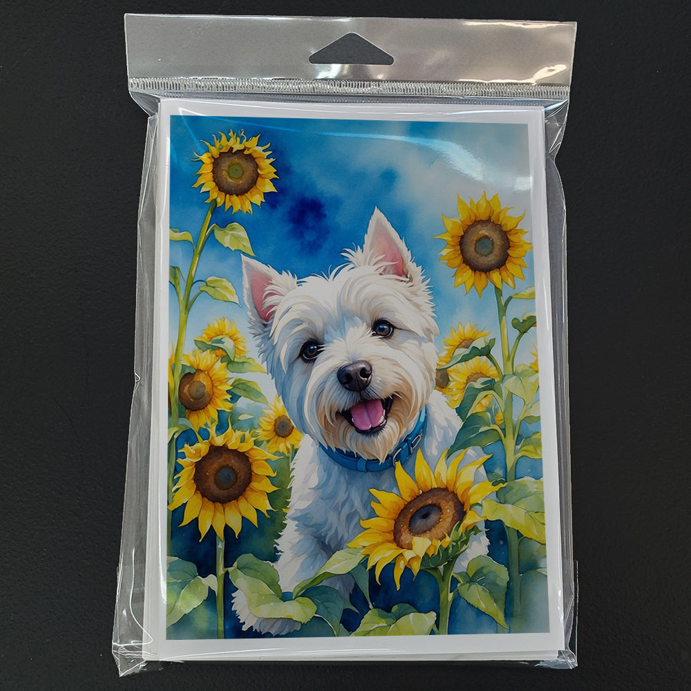 Westie in Sunflowers Greeting Cards Pack of 8 Blank Cards with Envelopes Whimsical A7 Size 5x7