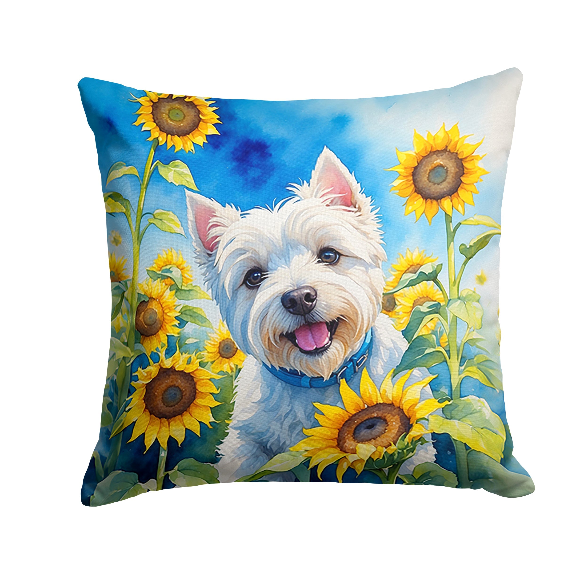 Westie in Sunflowers Decorative Throw Pillow 18x18 Indoor Outdoor Accent Cushion, Fabric Cover with Insert for Sofa, Bed, Porch & Living Room